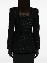 Balenciaga Hourglass tweed-texture padded-shoulder wool-blend blazer BLACK