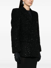 Balenciaga Hourglass tweed-texture padded-shoulder wool-blend blazer BLACK