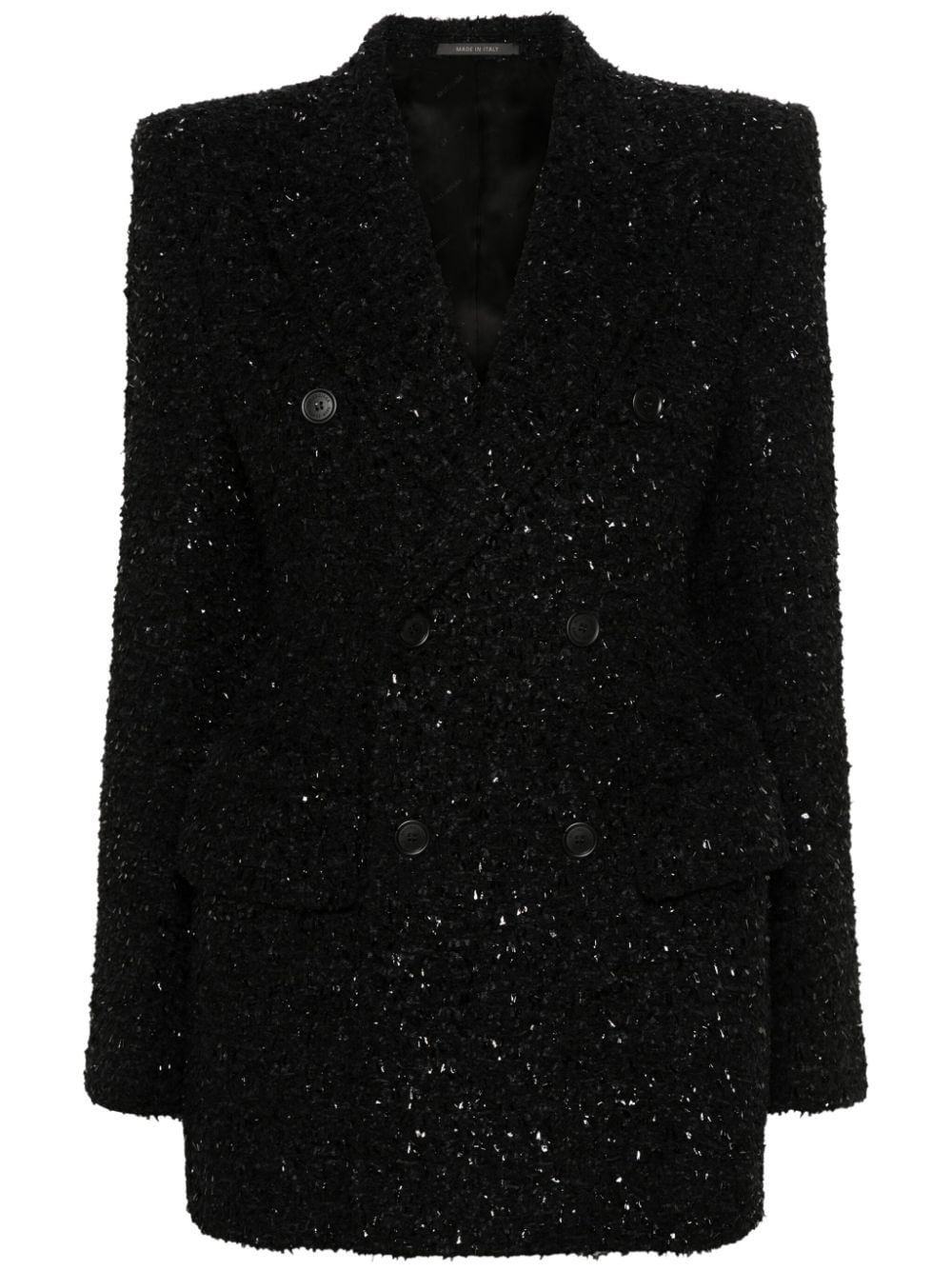 Balenciaga Hourglass Tweed Wool-Blend Double-Breasted Blazer Black