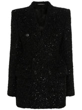 Balenciaga Hourglass Tweed Wool-Blend Double-Breasted Blazer Black