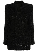 Balenciaga Hourglass tweed-texture padded-shoulder wool-blend blazer BLACK
