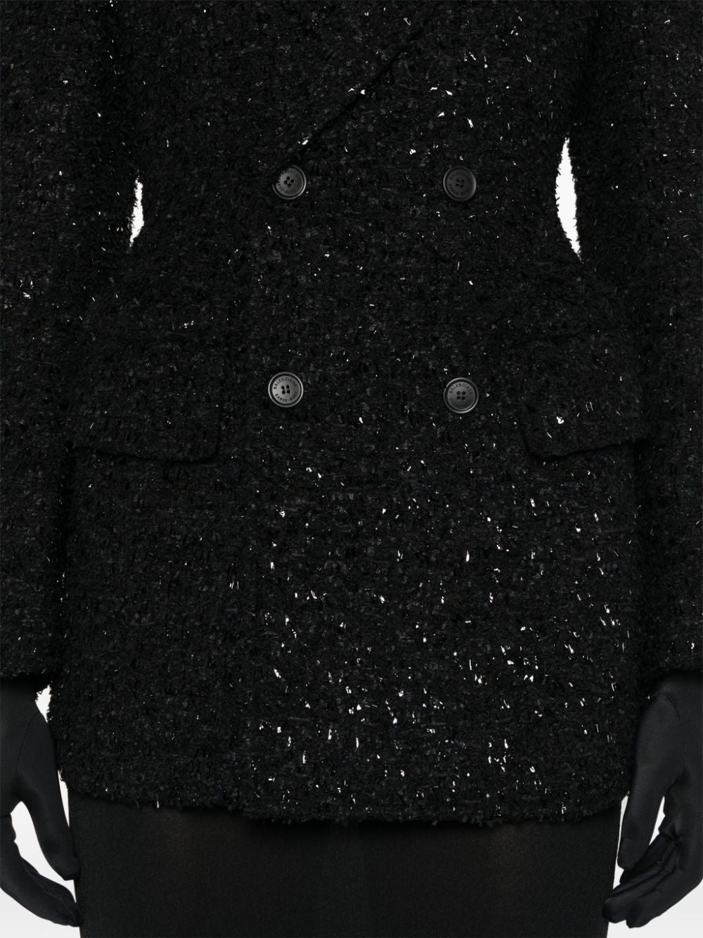 Balenciaga Hourglass tweed-texture padded-shoulder wool-blend blazer BLACK