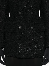 Balenciaga Hourglass tweed-texture padded-shoulder wool-blend blazer BLACK