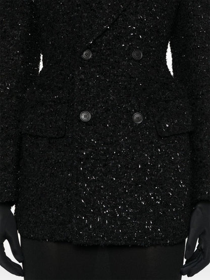 Balenciaga Hourglass tweed-texture padded-shoulder wool-blend blazer BLACK