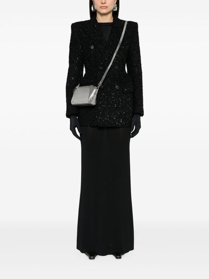 Balenciaga Hourglass tweed-texture padded-shoulder wool-blend blazer BLACK