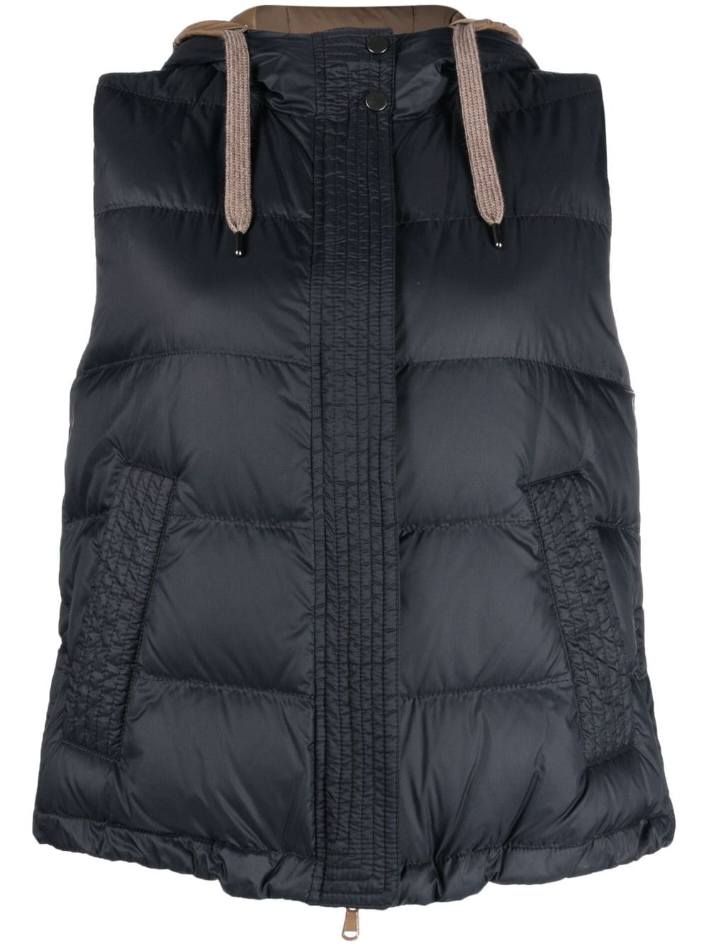 Brunello Cucinelli Quilted Down Hooded Nylon Vest Blue