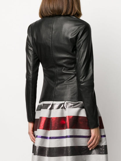 Leather zipped biker jacket