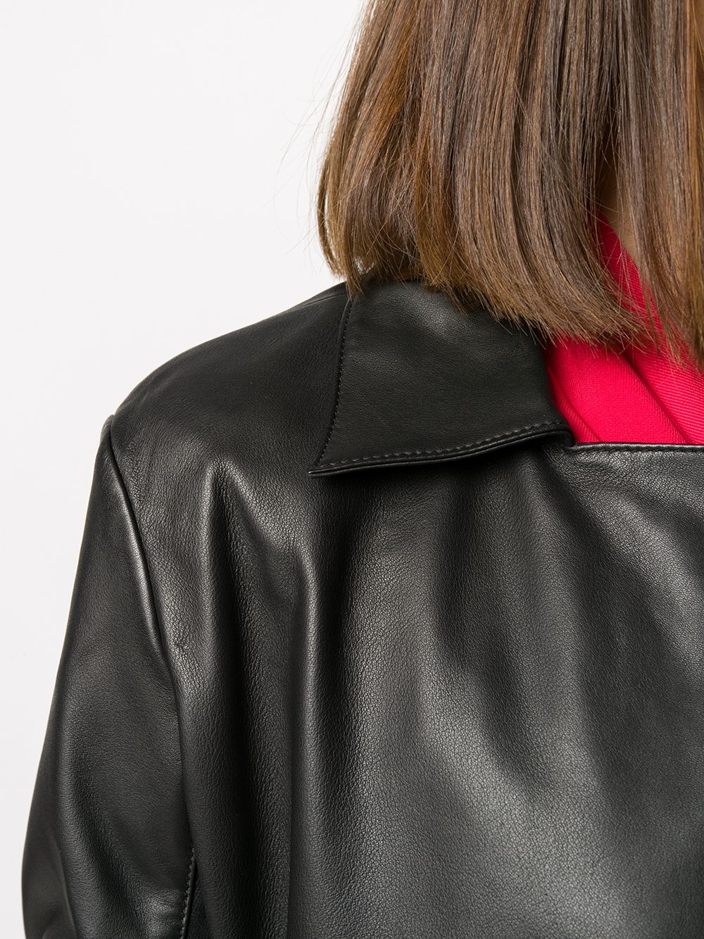 Leather zipped biker jacket