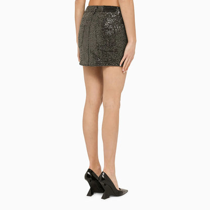 Rotate Black Miniskirt With Micro Sequins