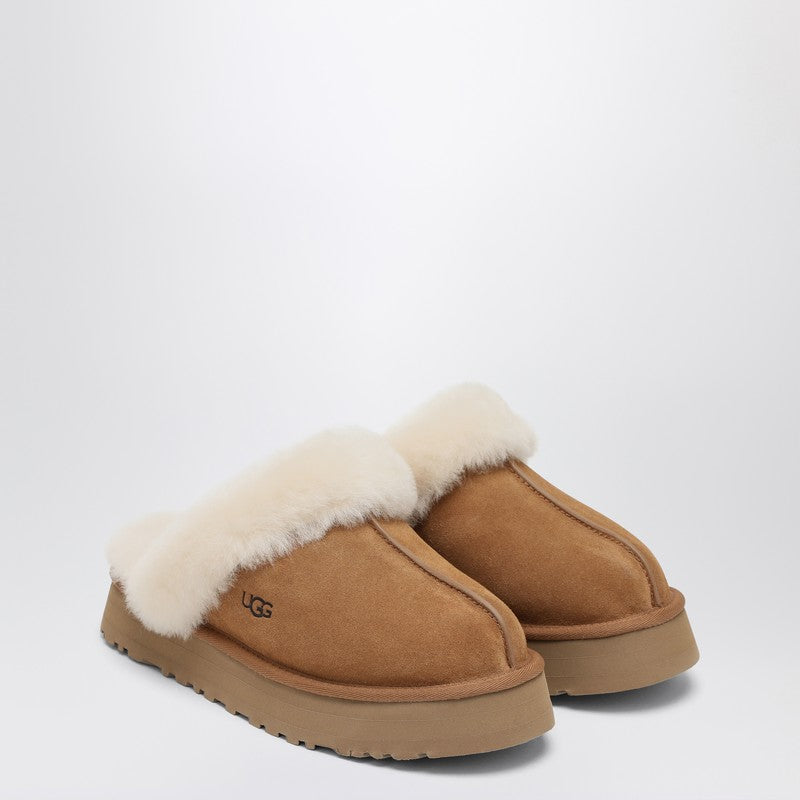 Ugg Disquette Suede Shearling Platform Slippers Brown