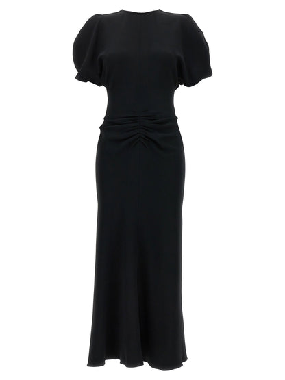 Victoria Beckham Gathered Waist Midi Dress Black