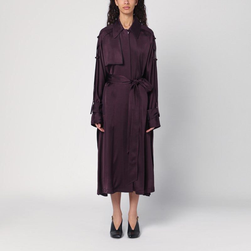 Victoria Beckham Eggplant Single-Breasted Trench Coat in Burgundy