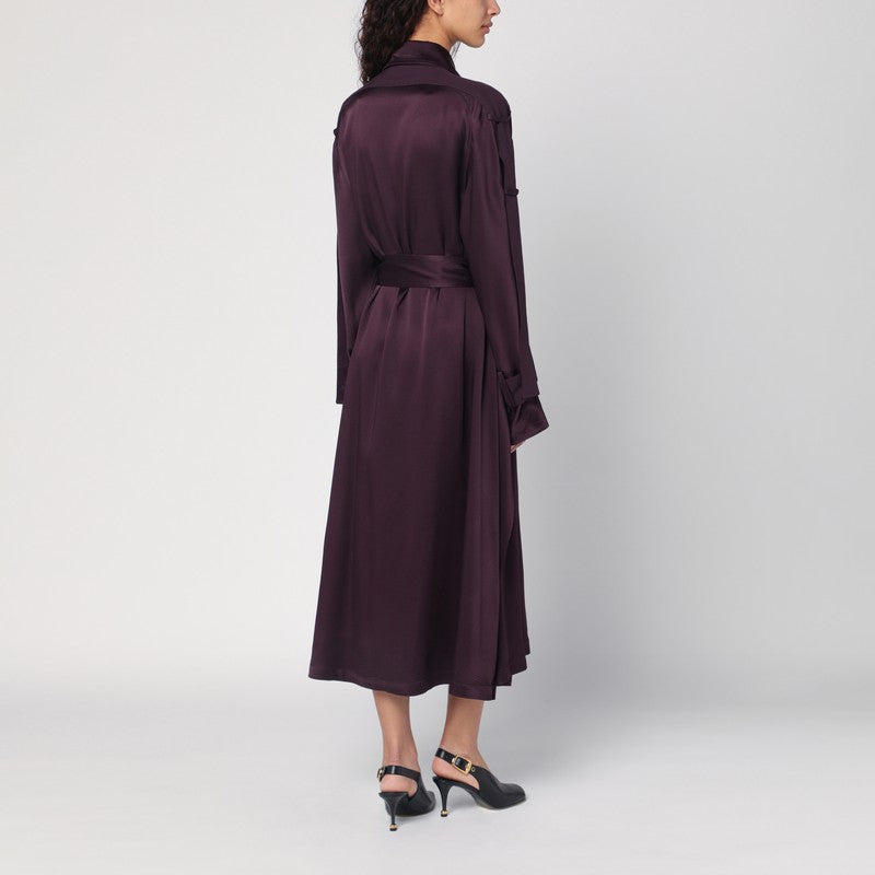 Victoria Beckham Eggplant Single-Breasted Trench Coat in Burgundy