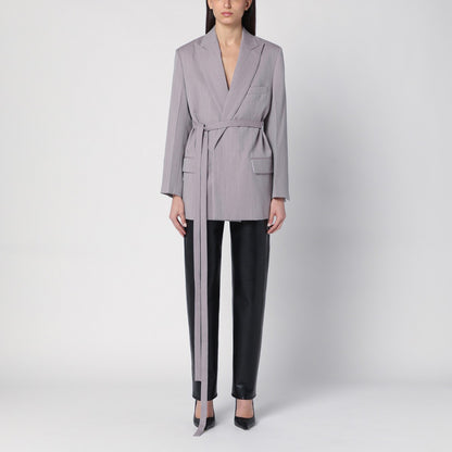 Victoria Beckham Light Grey Wool Belted Jacket grey