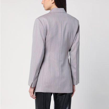 Victoria Beckham Light Grey Wool Belted Jacket grey