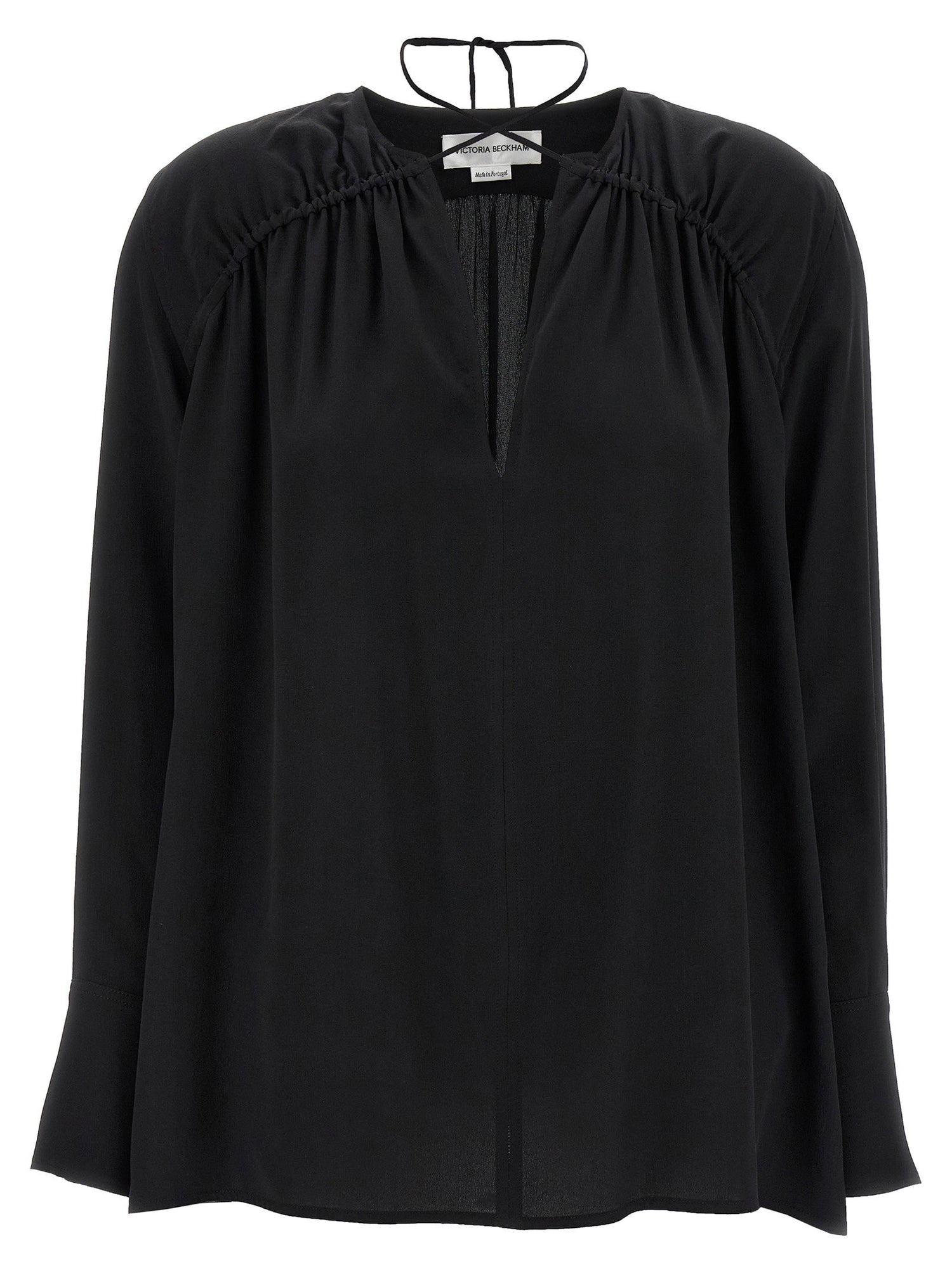 Victoria Beckham Gather Detail Tie Blouse Black