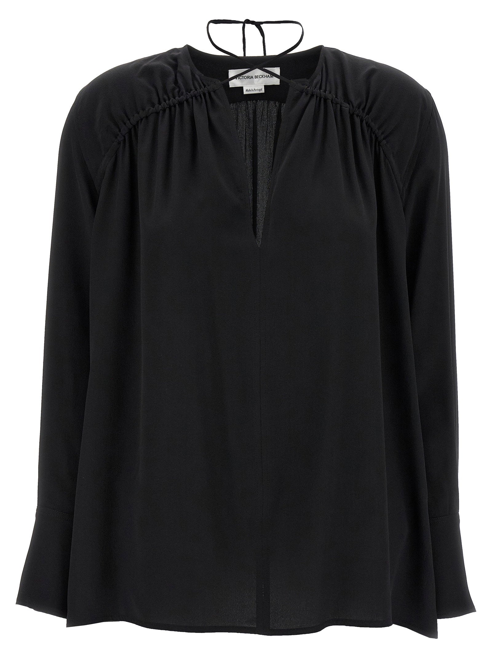 Victoria Beckham Gather Detail Tie Blouse Black