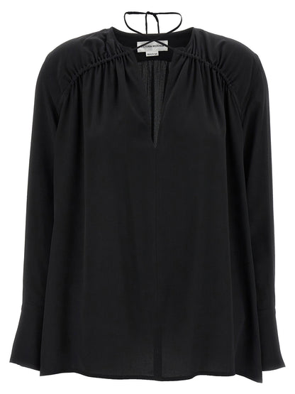 Victoria Beckham Gather Detail Tie Blouse Black