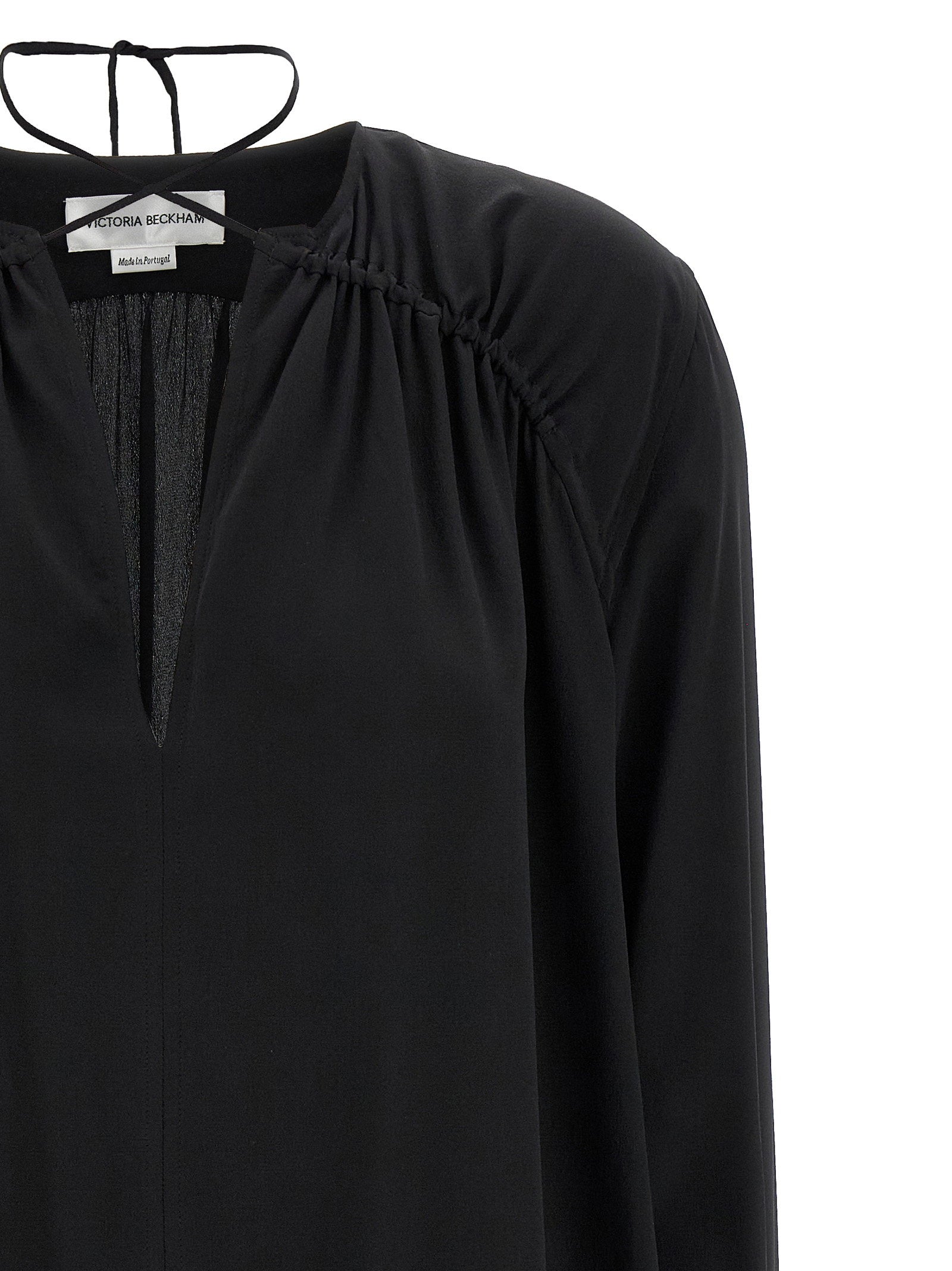 Victoria Beckham Gather Detail Tie Blouse Black