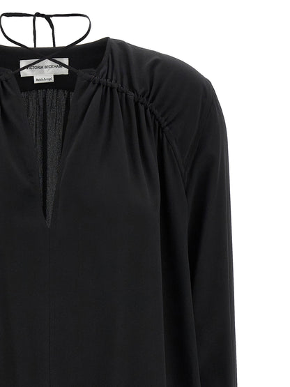 Victoria Beckham Gather Detail Tie Blouse Black