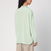 Victoria Beckham Light Green Silk Ruffled Shirt with Curved Hem Green