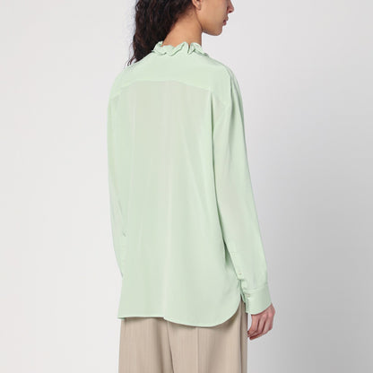 Victoria Beckham Light Green Silk Ruffled Shirt with Curved Hem Green