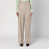 Victoria Beckham Wide-Leg High-Waist Virgin Wool Trousers Almond Beige