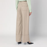 Victoria Beckham Wide-Leg High-Waist Virgin Wool Trousers Almond Beige