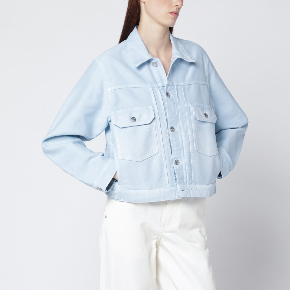 Victoria Beckham Light Blue Denim Jacket with Logo Patch light blue