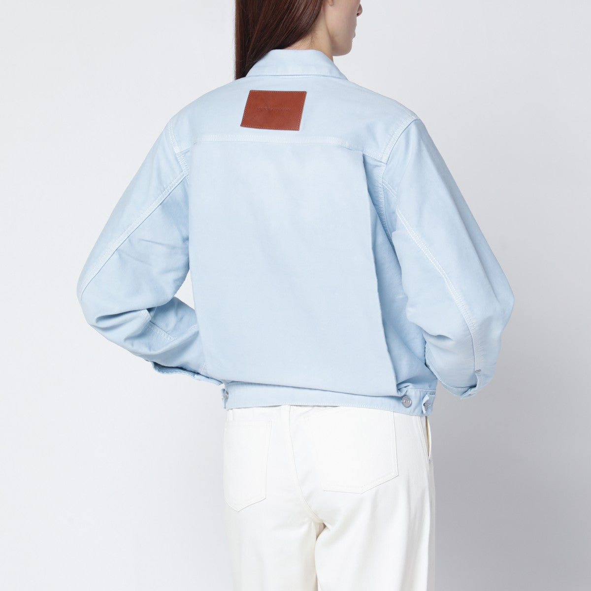 Victoria Beckham Light Blue Denim Jacket with Logo Patch light blue