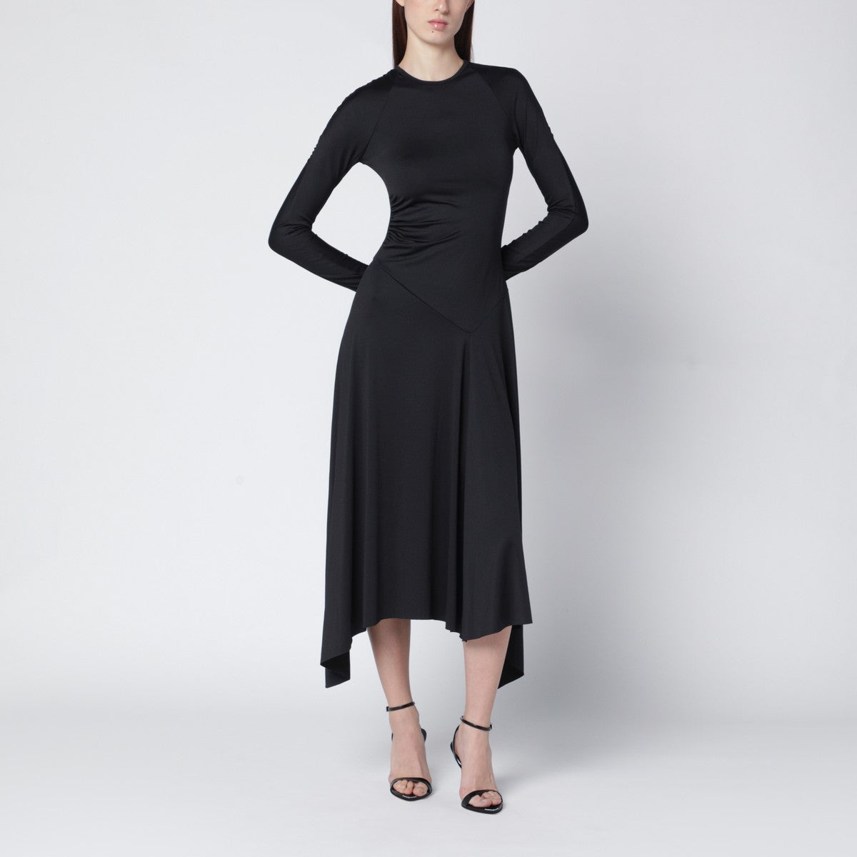 Victoria Beckham Black Asymmetric Ruched Jersey Midi Dress Black