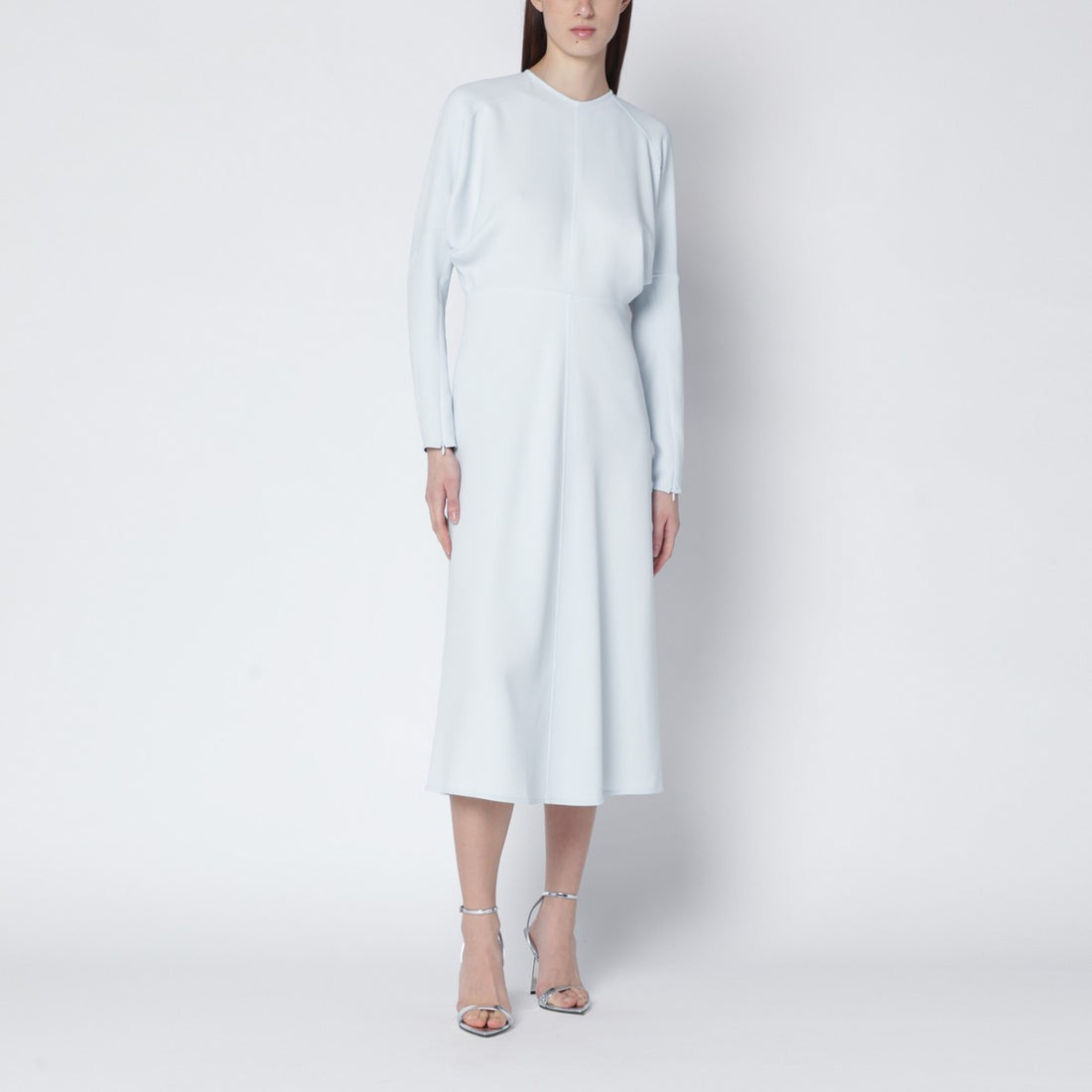 Victoria Beckham Viscose Fluid Ice-Blue Draped Midi Dress Light blue