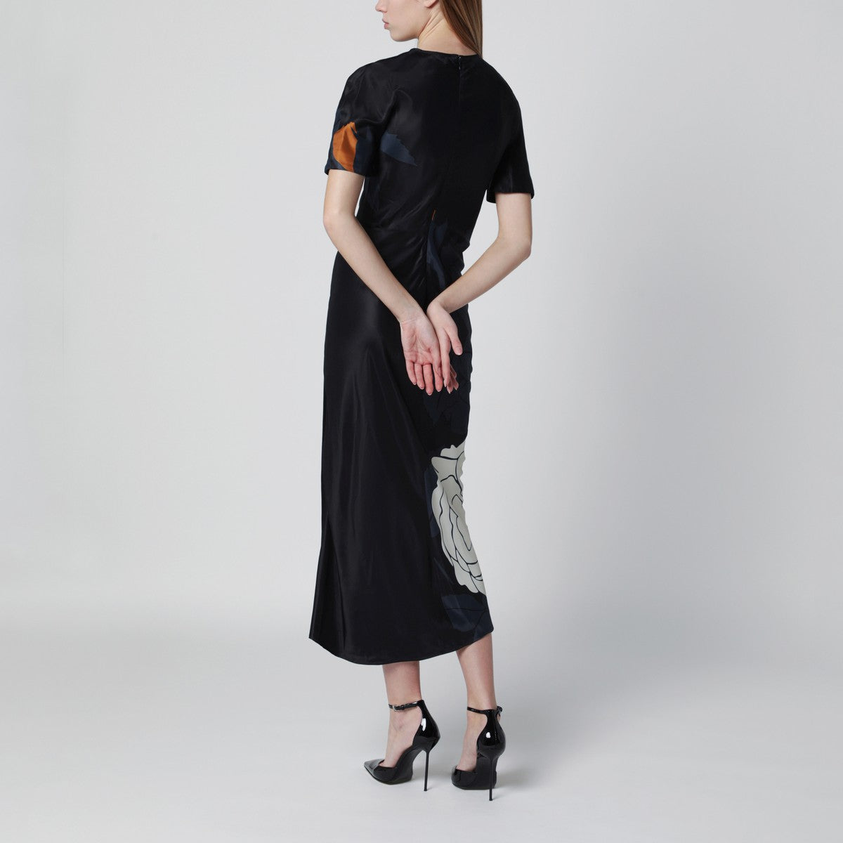 Victoria Beckham Eve Floral Satin Midi Dress Blue