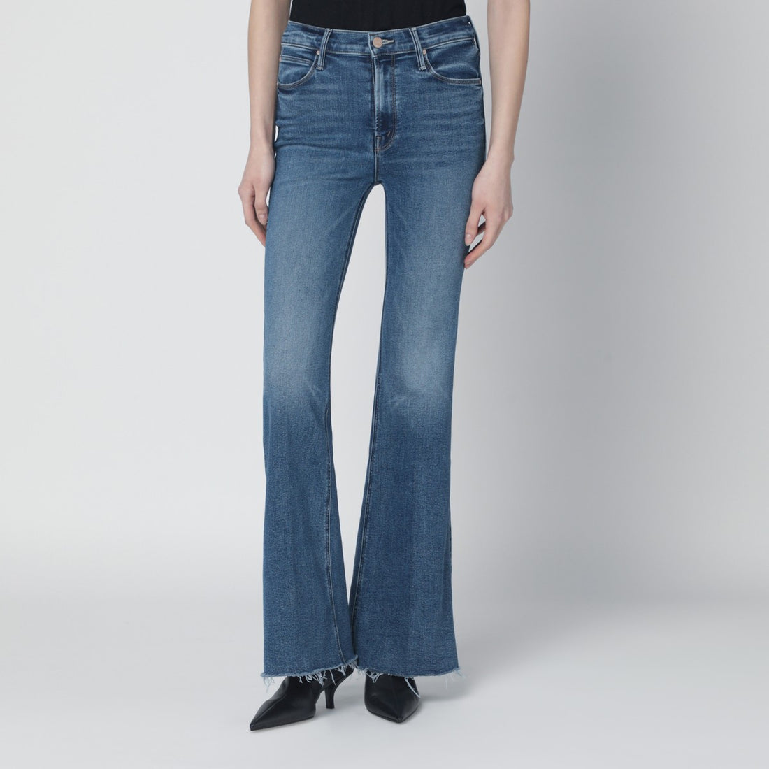 Mother Doozy Sneak Fray Flared Jeans Blue