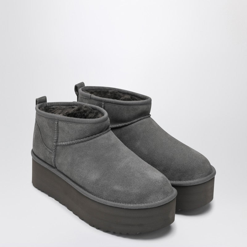 Ugg Classic Ultra Mini Platform Sheepskin Ankle Boots Grey