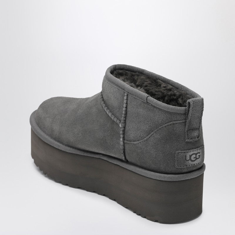 Ugg Classic Ultra Mini Platform Sheepskin Ankle Boots Grey