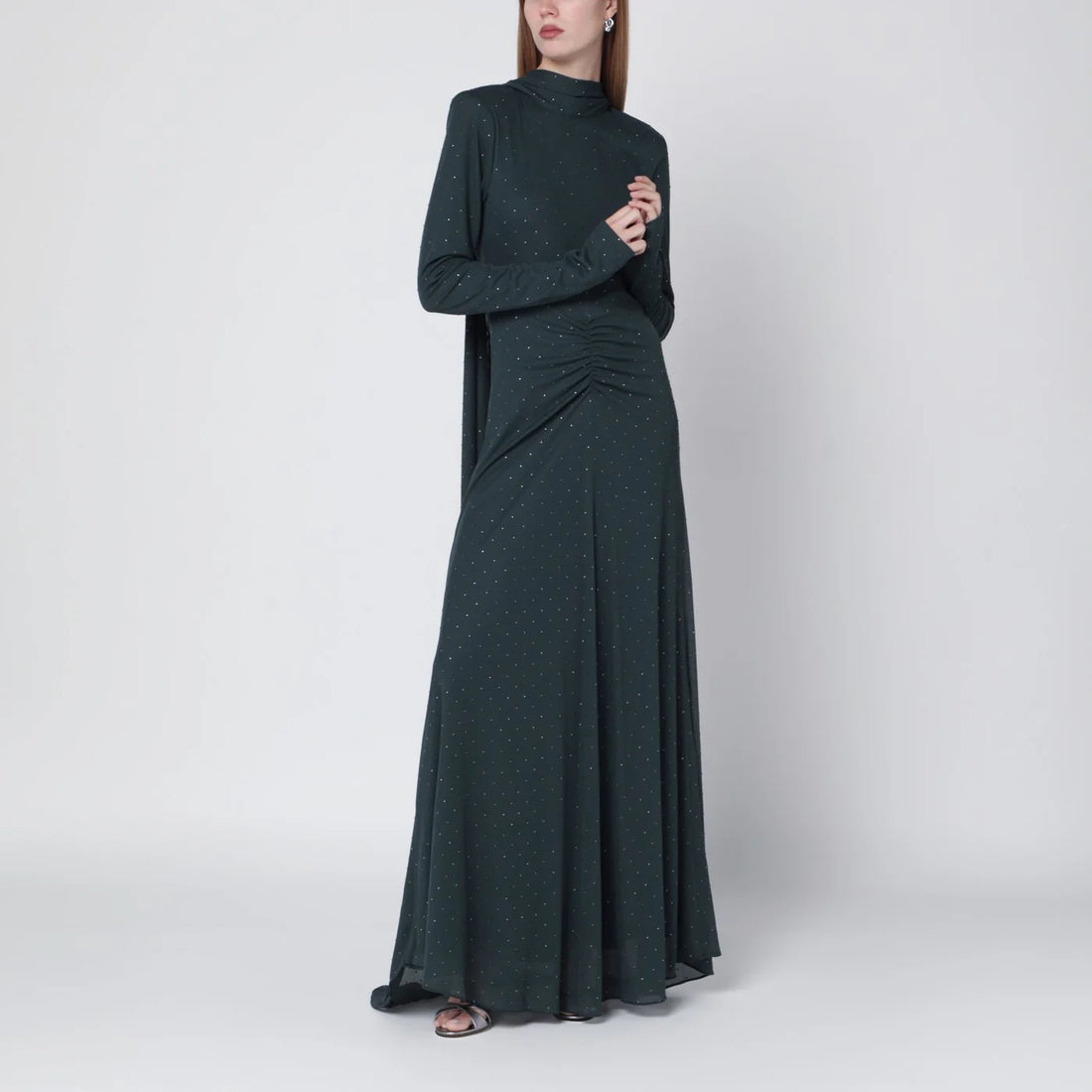 Rotate Long Green Dress With Rhinestones