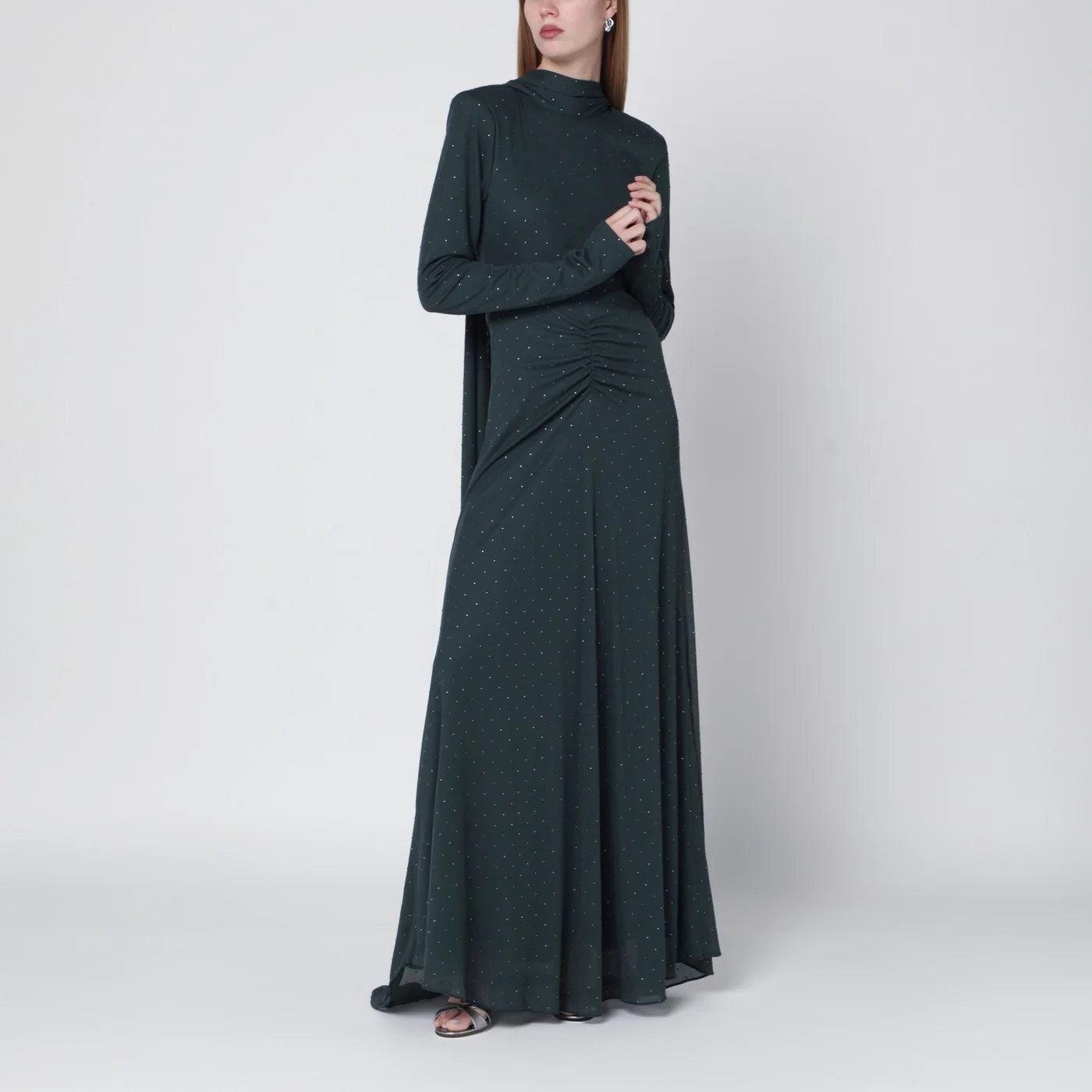 Rotate Long Green Dress With Rhinestones