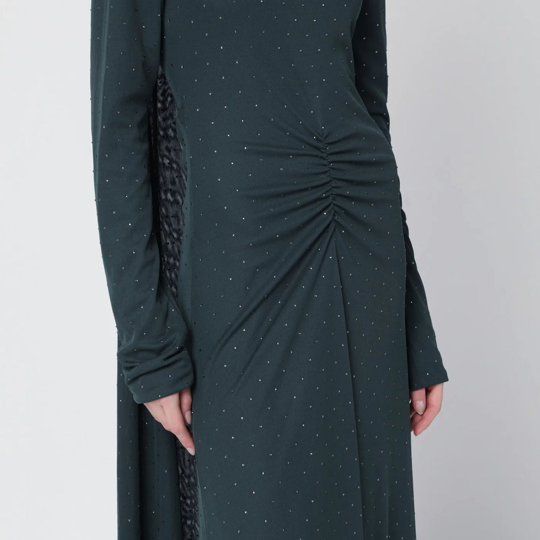 Rotate Long Green Dress With Rhinestones