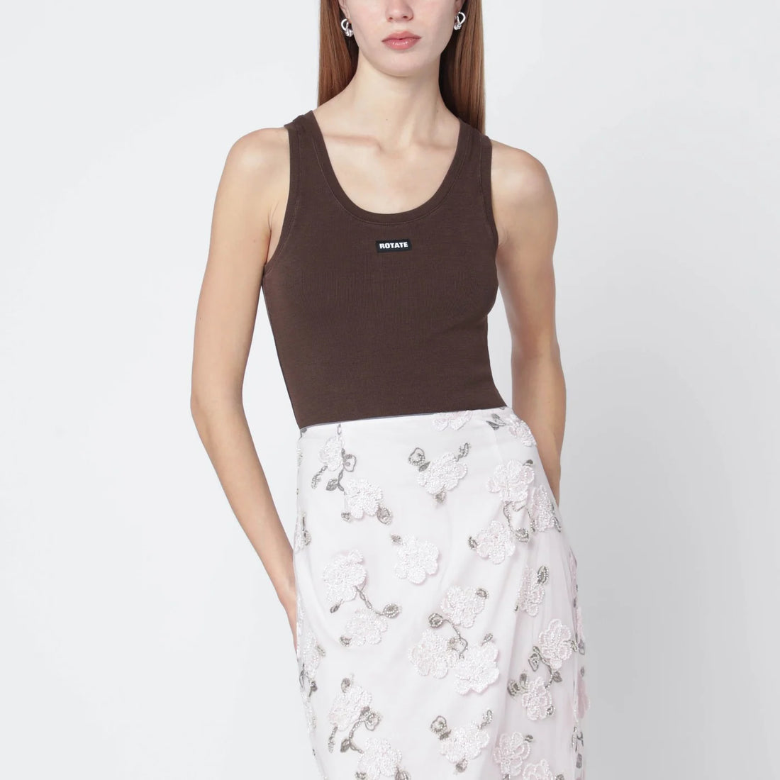 Rotate Brown Cotton-Blend Tank Top