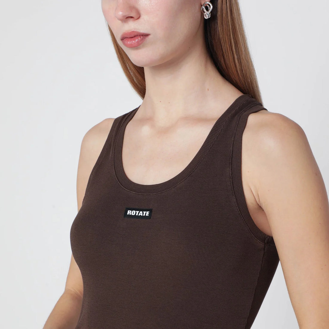 Rotate Brown Cotton-Blend Tank Top