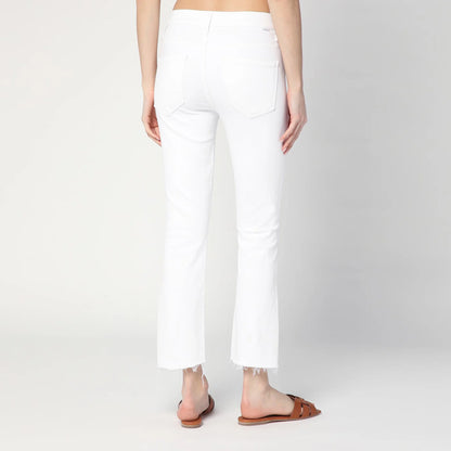 Mother The Insider Crop Step Fray Jeans In White