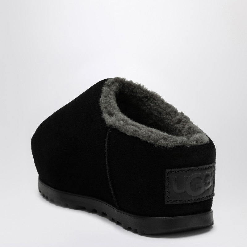 Ugg Pumped Suede Slippers Black with Faux Fur Insole Black