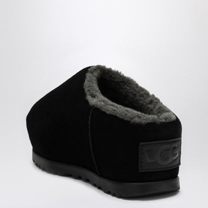 Ugg Pumped Suede Slippers Black with Faux Fur Insole Black