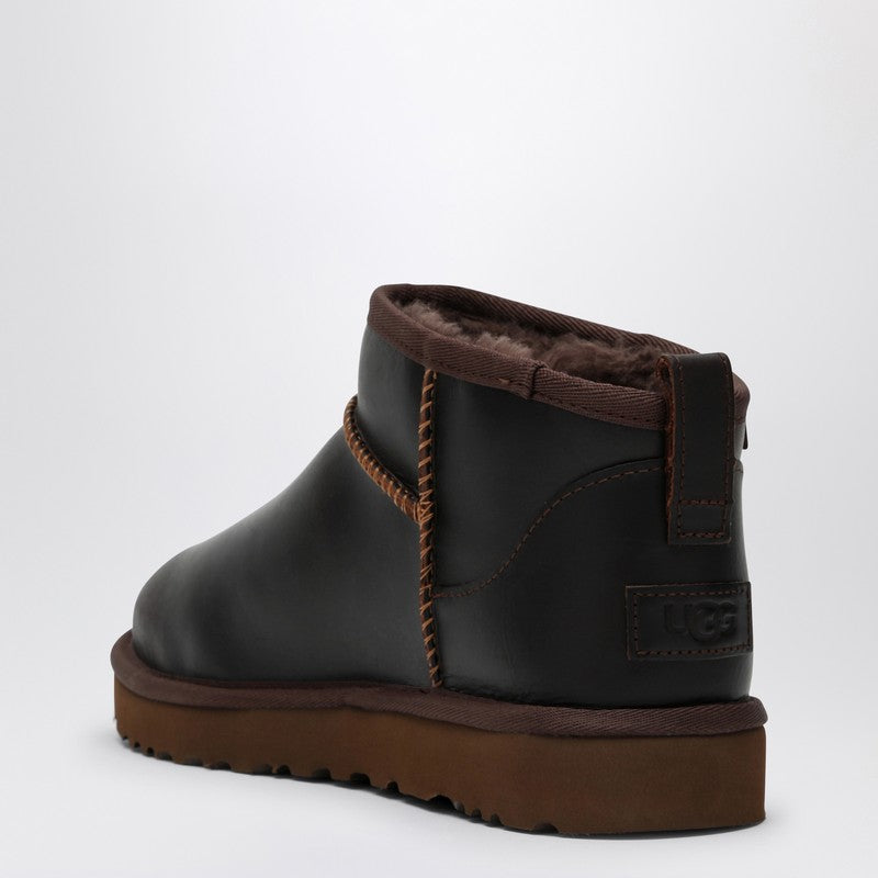 Ugg Classic Ultra Mini Ironwood Leather Ankle Boots Brown