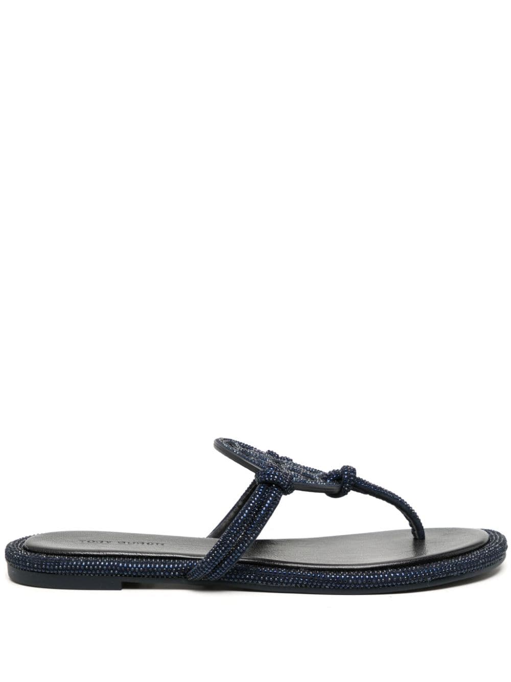 Tory Burch Miller Pavé Crystal-Embellished Leather Flip-Flop Blue
