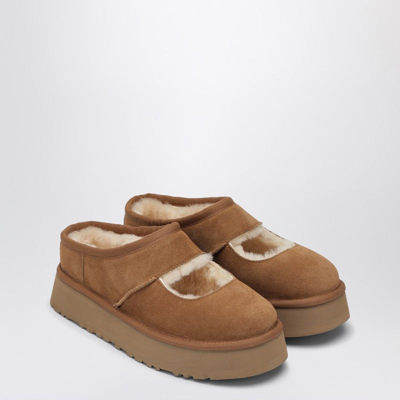 Ugg Mary Jane Platform Shearling-Lined Slippers in Chestnut Brown