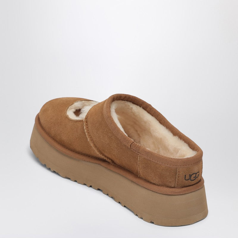 Ugg Mary Jane Platform Shearling-Lined Slippers in Chestnut Brown