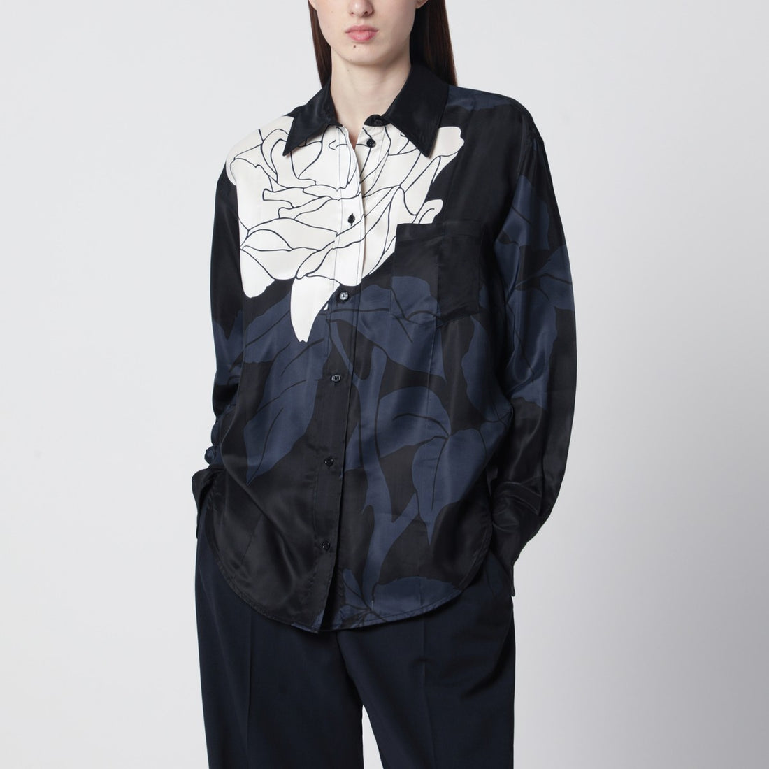 Victoria Beckham Floral Pattern Navy Shirt Blue