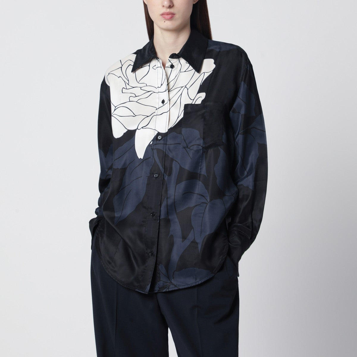 Victoria Beckham Floral Pattern Navy Shirt Blue